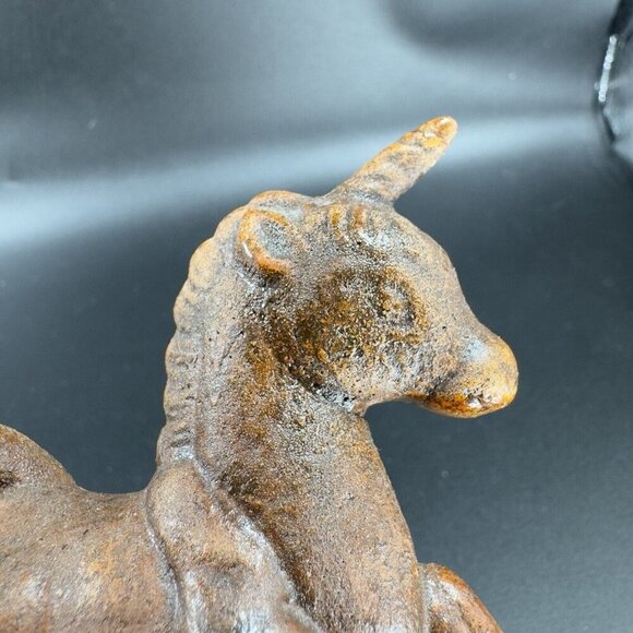 Vintage Mid Century Pottery Unicorn Horse Figurine Small Figure Brown Glazed VTG - Picture 6 of 10